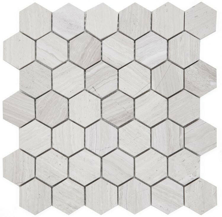 2" Beehive Grey Honed Hexagon Marble Mosaic Tile-Marble Mosaic-American Tile Depot