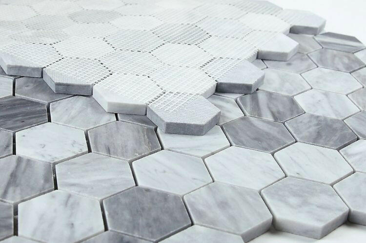 2" Beehive Mix Grey Honed Hexagon Marble Mosaic Tile-Marble Mosaic-American Tile Depot