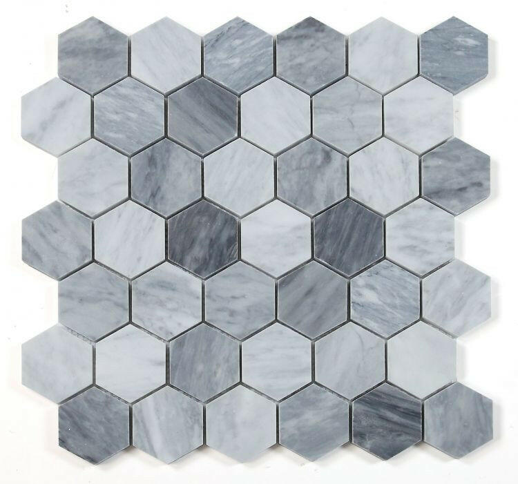 2" Beehive Mix Grey Honed Hexagon Marble Mosaic Tile-Marble Mosaic-American Tile Depot