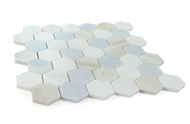 2" Beehive Sky Polished Hexagon Marble Mosaic Tile-Marble Mosaic-American Tile Depot