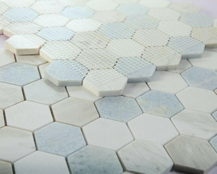 2" Beehive Sky Polished Hexagon Marble Mosaic Tile-Marble Mosaic-American Tile Depot