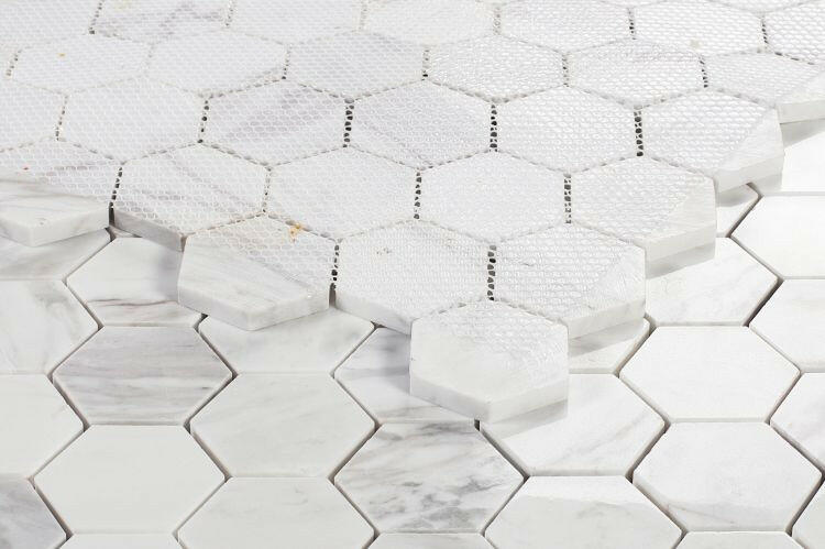 2" Beehive White Polished Hexagon Marble Mosaic Tile-Marble Mosaic-American Tile Depot