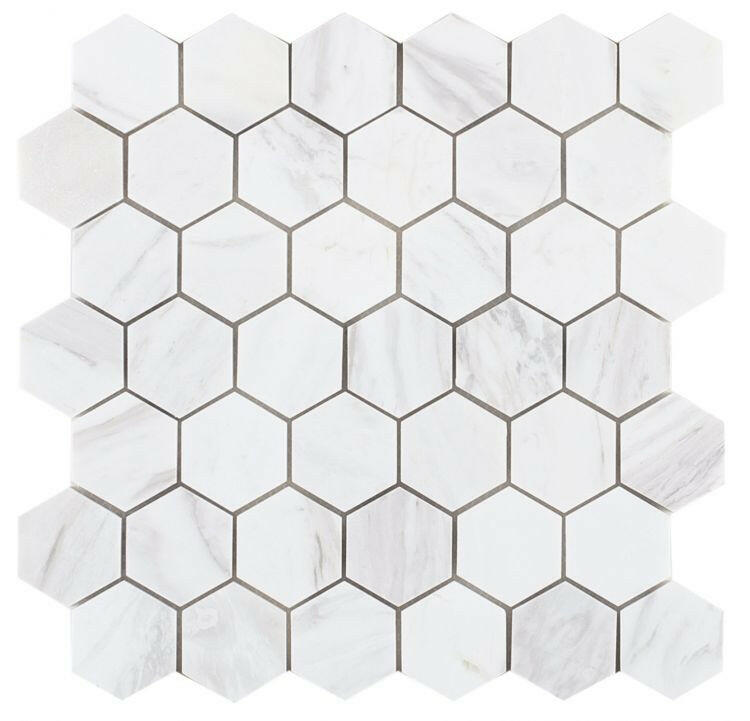 2" Beehive White Polished Hexagon Marble Mosaic Tile-Marble Mosaic-American Tile Depot