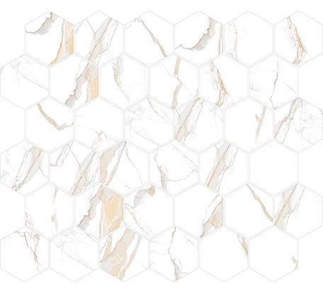 2 X 2 Calacatta Gold Hexagon Polished Porcelain Mosaic Tile-Porcelain Mosaic-American Tile Depot