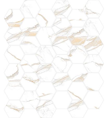 2 X 2 Calacatta Gold Hexagon Polished Porcelain Mosaic Tile-Porcelain Mosaic-American Tile Depot