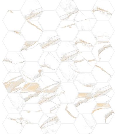 2 X 2 Calacatta Gold Hexagon Polished Porcelain Mosaic Tile-Porcelain Mosaic-American Tile Depot