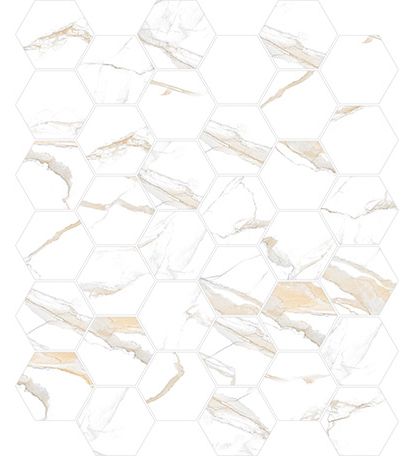 2 X 2 Calacatta Gold Hexagon Polished Porcelain Mosaic Tile-Porcelain Mosaic-American Tile Depot