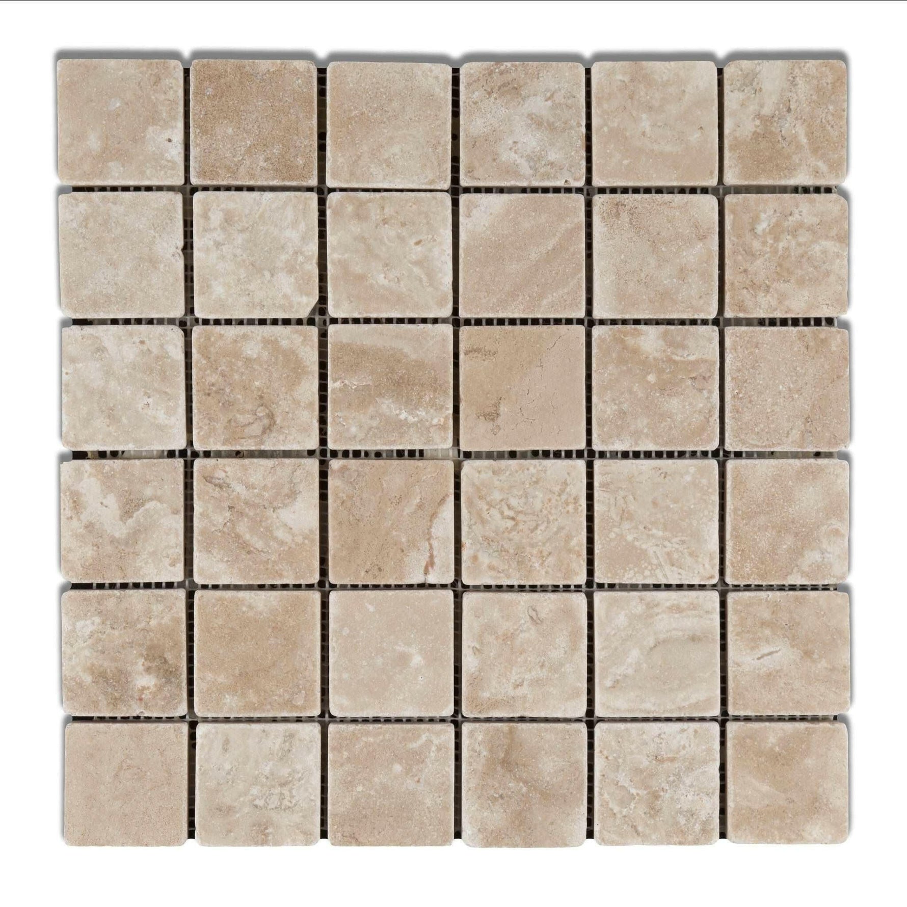 2 X 2 Durango Cream Travertine Tumbled Mosaic Tile-Travertine Mosaic-American Tile Depot