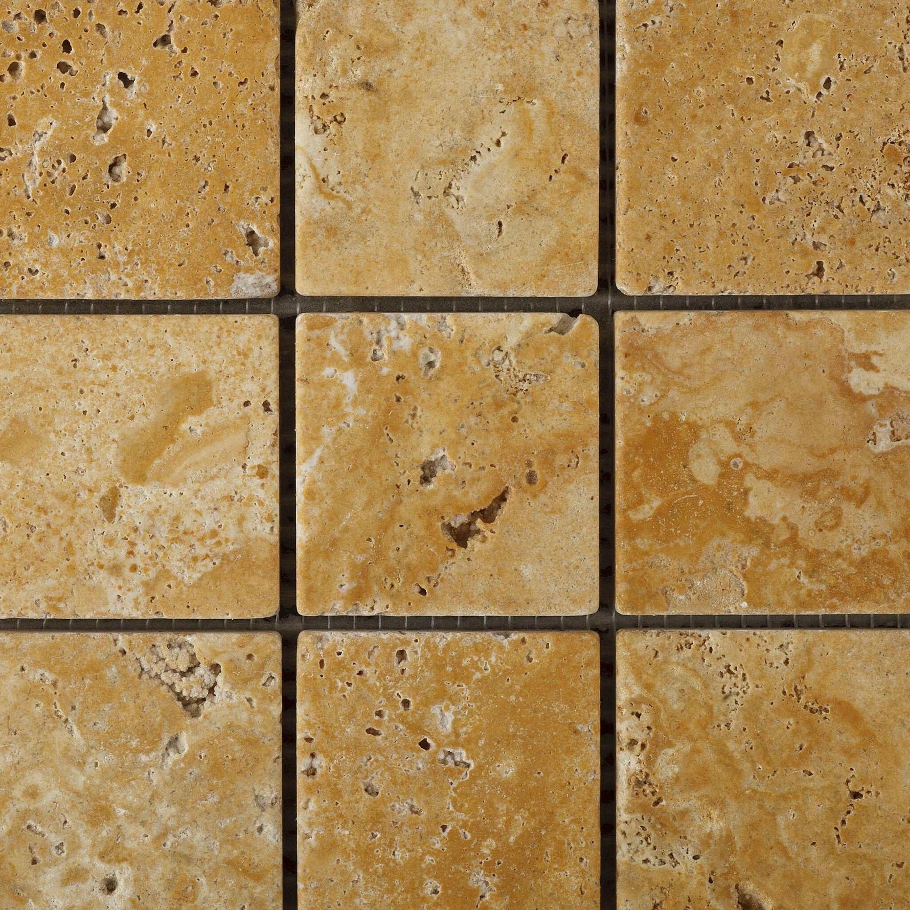 2 X 2 Gold / Yellow Travertine Tumbled Mosaic Tile-Travertine Mosaic-American Tile Depot