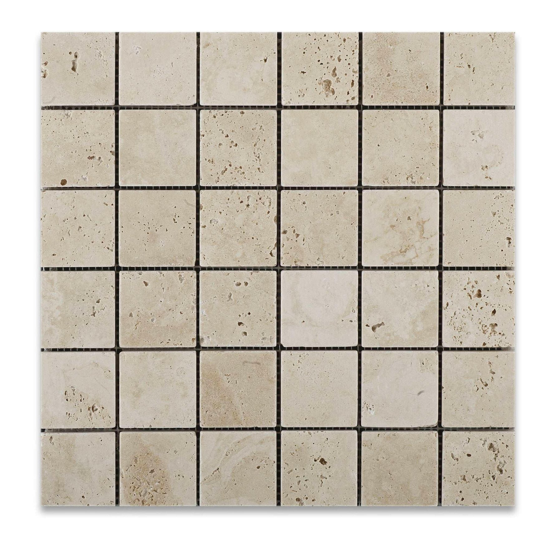 2 X 2 Ivory Travertine Tumbled Mosaic Tile-Travertine Mosaic-American Tile Depot