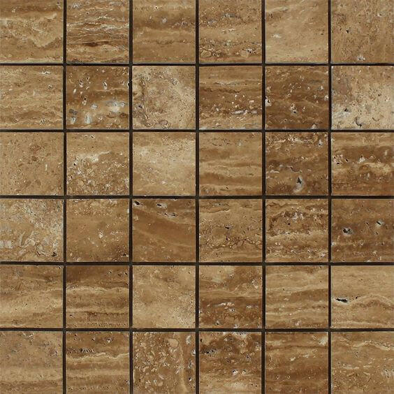 2 X 2 Noce Exotic Travertine (Vein-Cut) Brushed & Unfilled Mosaic Tile-Travertine Mosaic-American Tile Depot