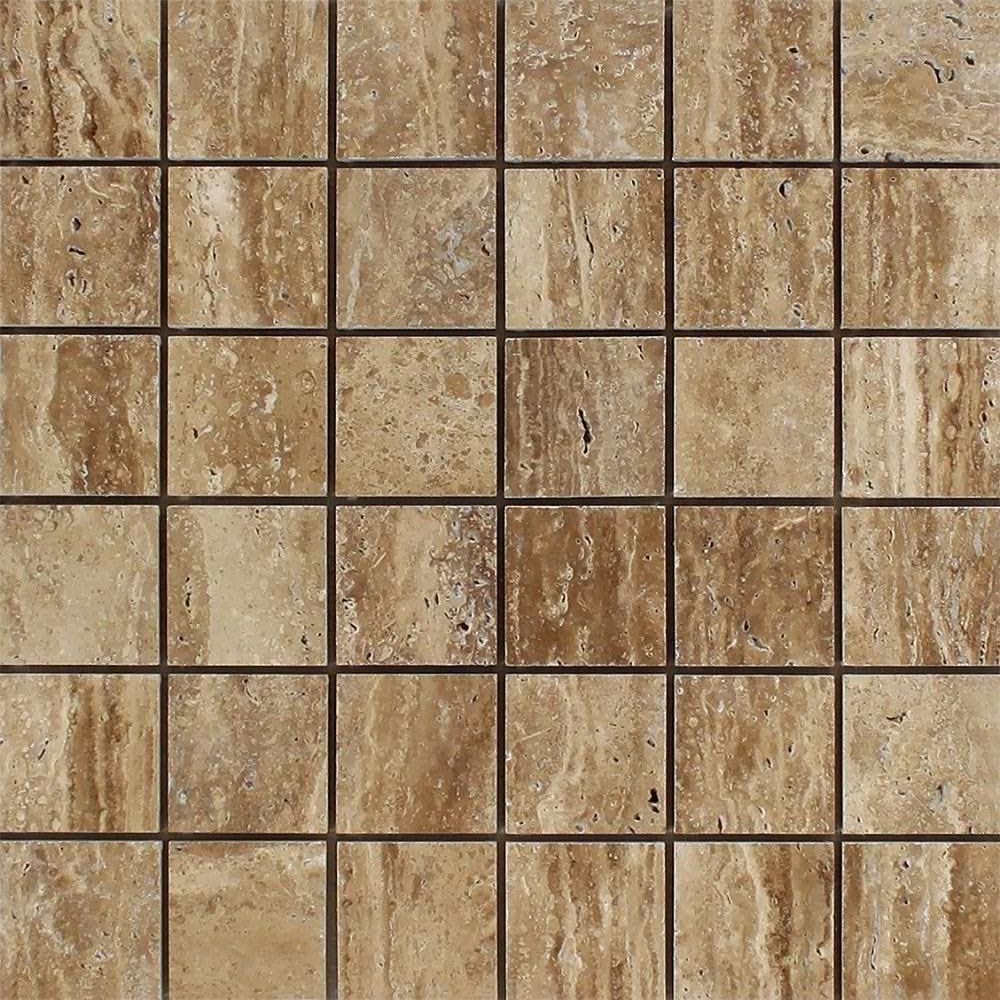 2 X 2 Noce Exotic Travertine (Vein-Cut) Polished & Unfilled Mosaic Tile-Travertine Mosaic-American Tile Depot