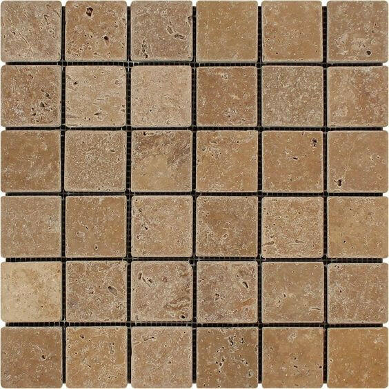 2 X 2 Noce Travertine Tumbled Mosaic Tile-Travertine Mosaic-American Tile Depot