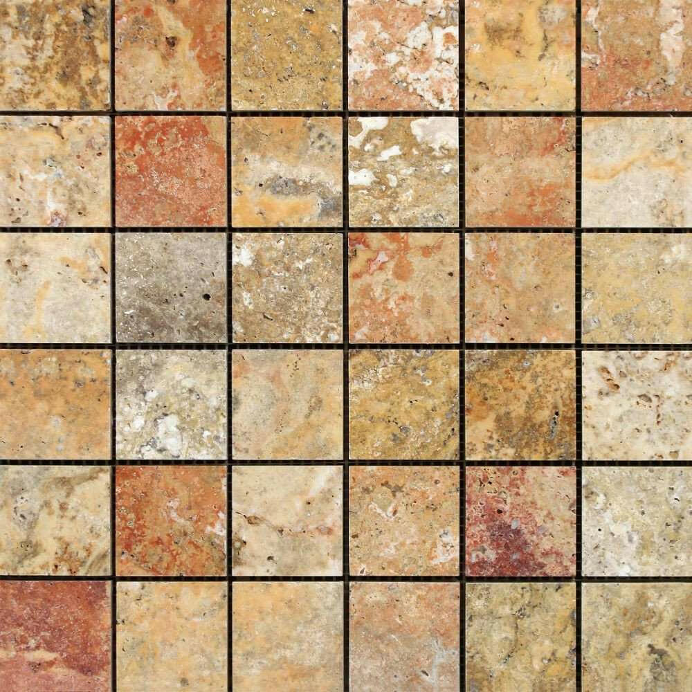 2 X 2 Scabos Travertine Polished Mosaic Tile-Travertine Mosaic-American Tile Depot