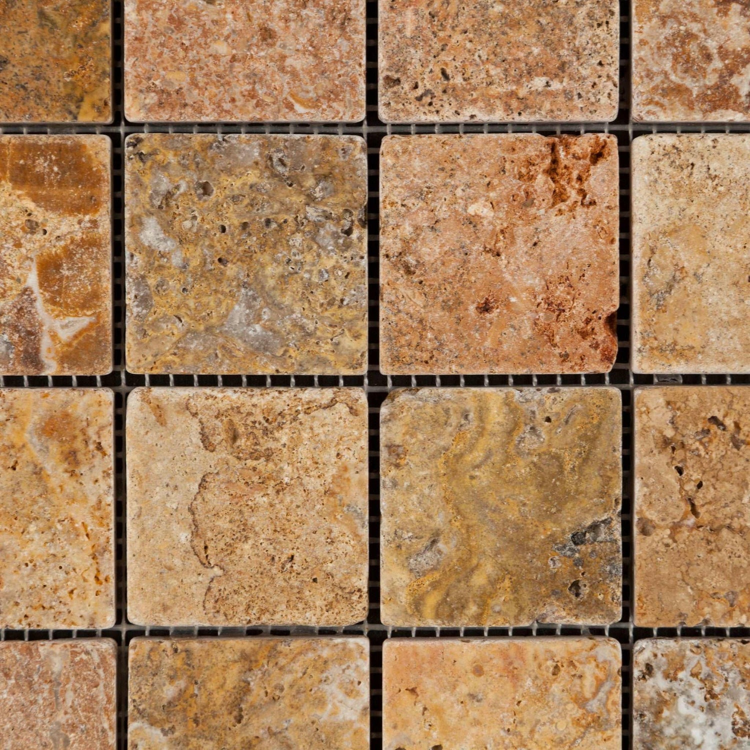 2 X 2 Scabos Travertine Tumbled Mosaic Tile-Travertine Mosaic-American Tile Depot