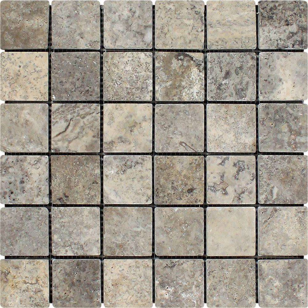 2 X 2 Silver Travertine Tumbled Mosaic Tile-Travertine Mosaic-American Tile Depot