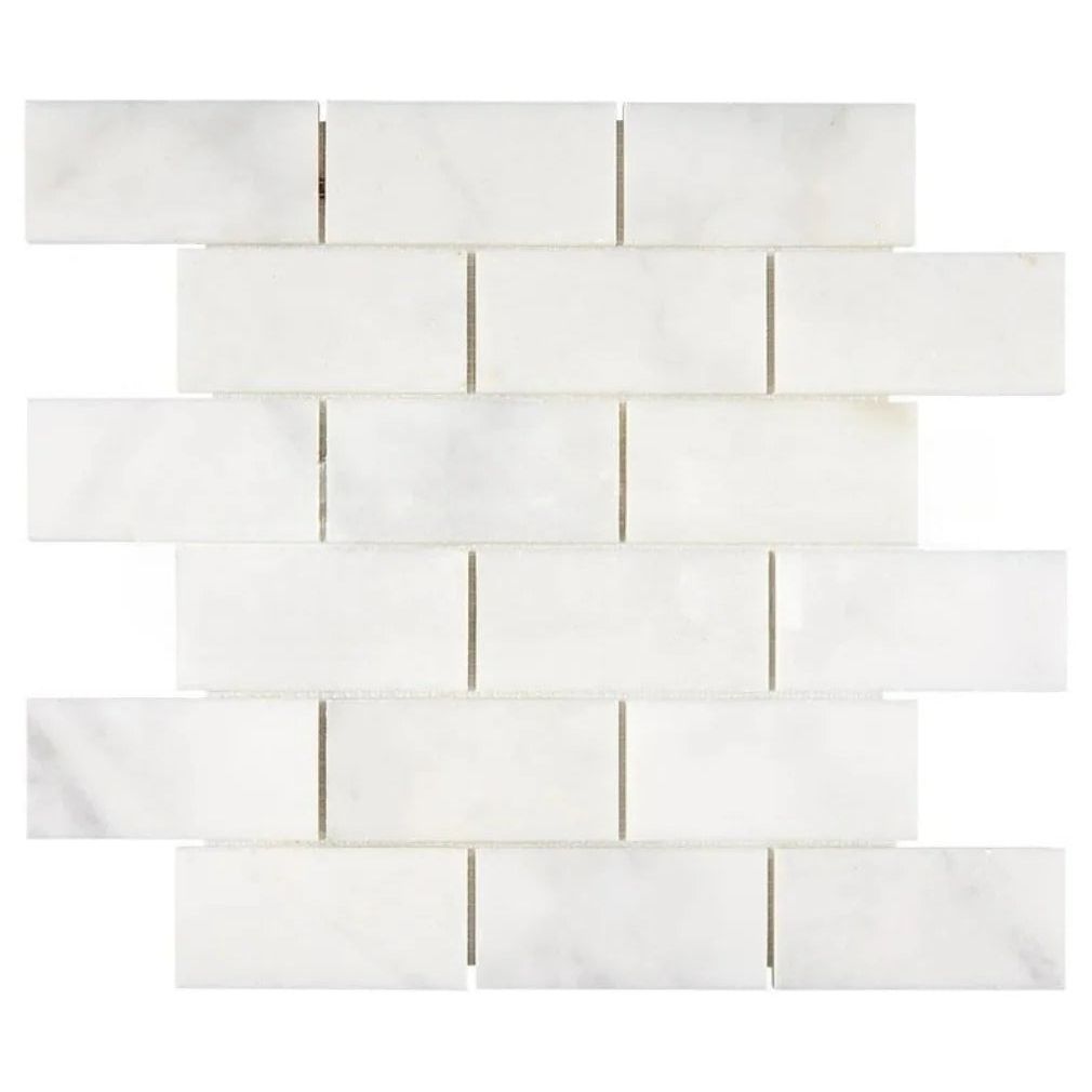 2 X 4 Afyon White Marble Polished Brick Mosaic Tile-Marble Mosaic-American Tile Depot