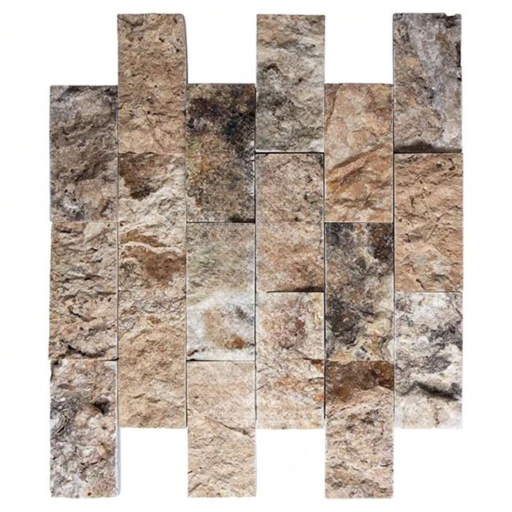 2 X 4 Antico Onyx Travertine Split-Faced Brick Mosaic Tile-Travertine Mosaic-American Tile Depot