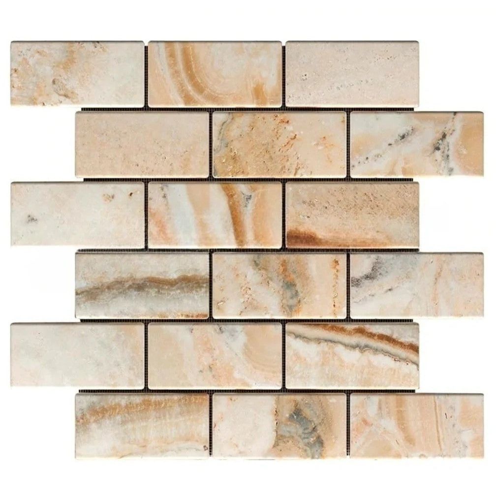 2 X 4 Antico Onyx Travertine Tumbled Brick Mosaic Tile-Travertine Mosaic-American Tile Depot