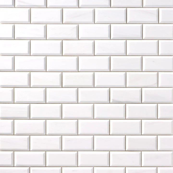 2 X 4 Bianco Dolomite Honed & Beveled Brick Marble Mosaic Tile-Marble Mosaic-American Tile Depot