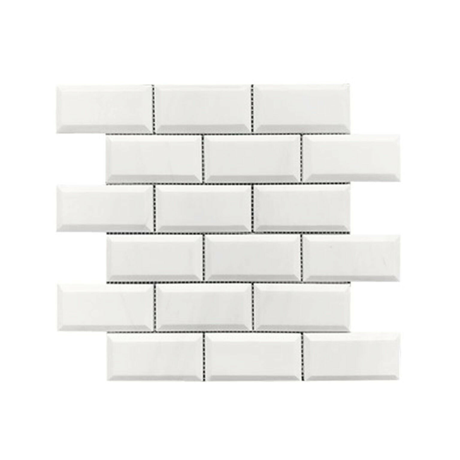 2 X 4 Bianco Dolomite Polished & Beveled Brick Marble Mosaic Tile-Marble Mosaic-American Tile Depot