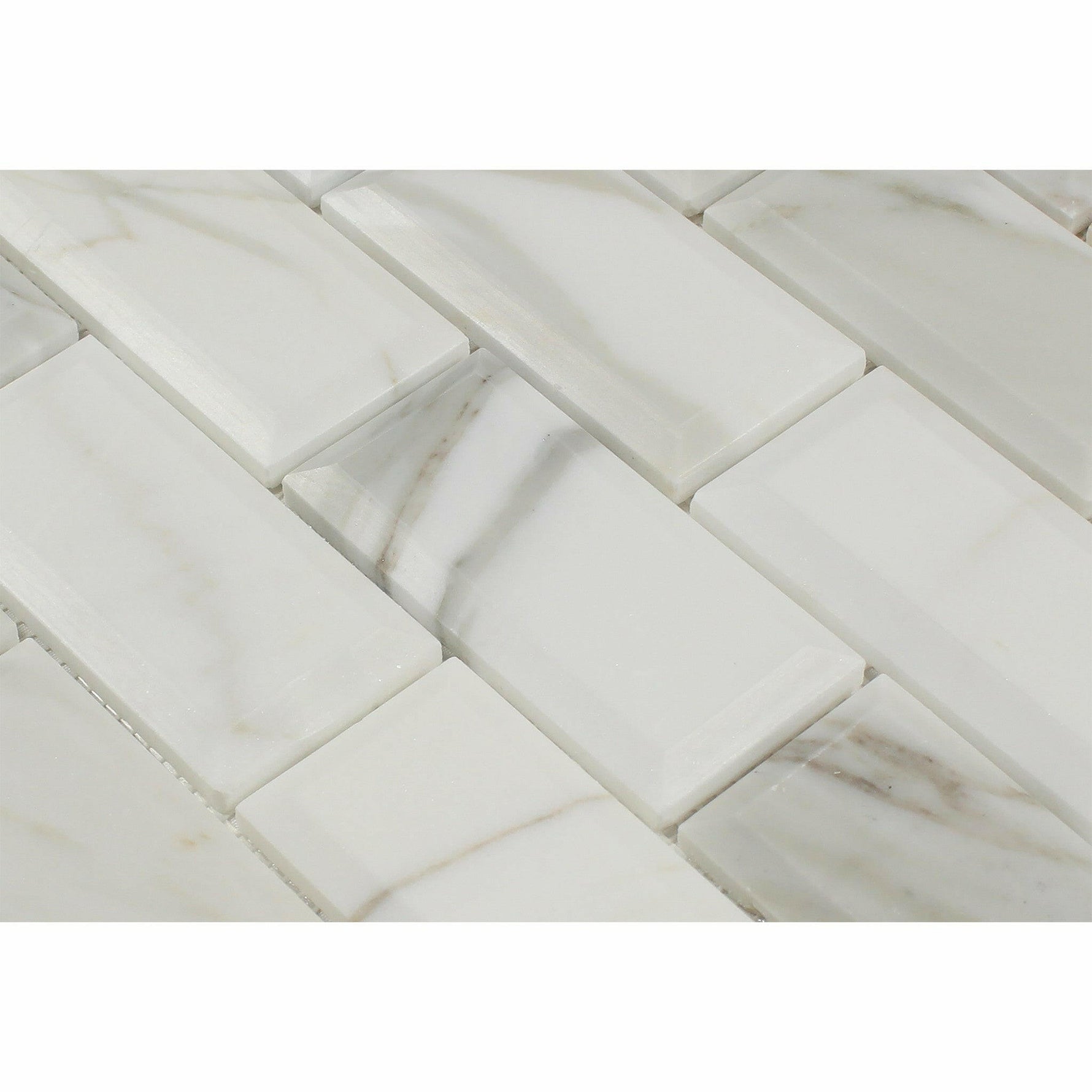 2 X 4 Calacatta Gold Marble Polished & Beveled Brick Mosaic Tile-Marble Mosaic-American Tile Depot