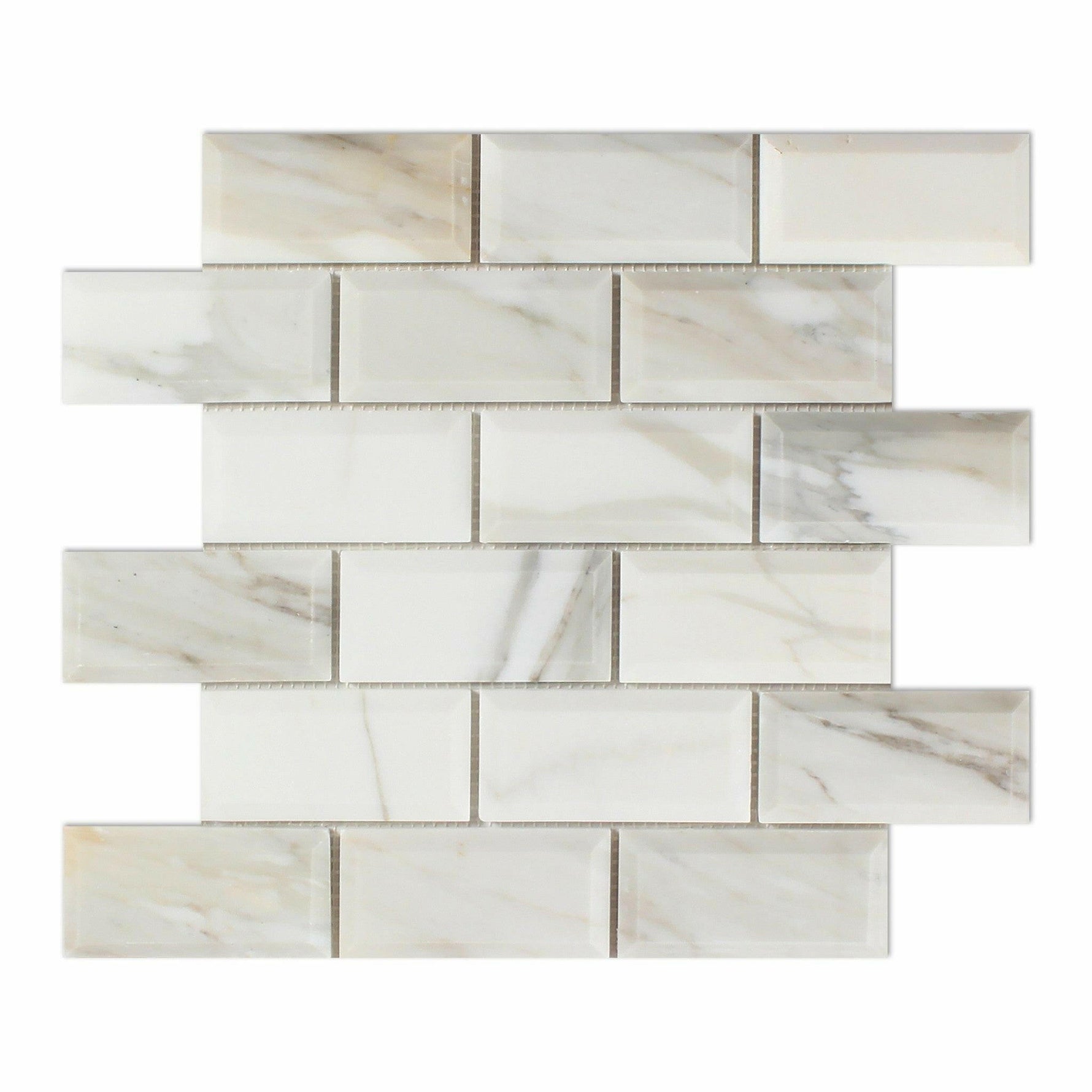 2 X 4 Calacatta Gold Marble Polished & Beveled Brick Mosaic Tile-Marble Mosaic-American Tile Depot