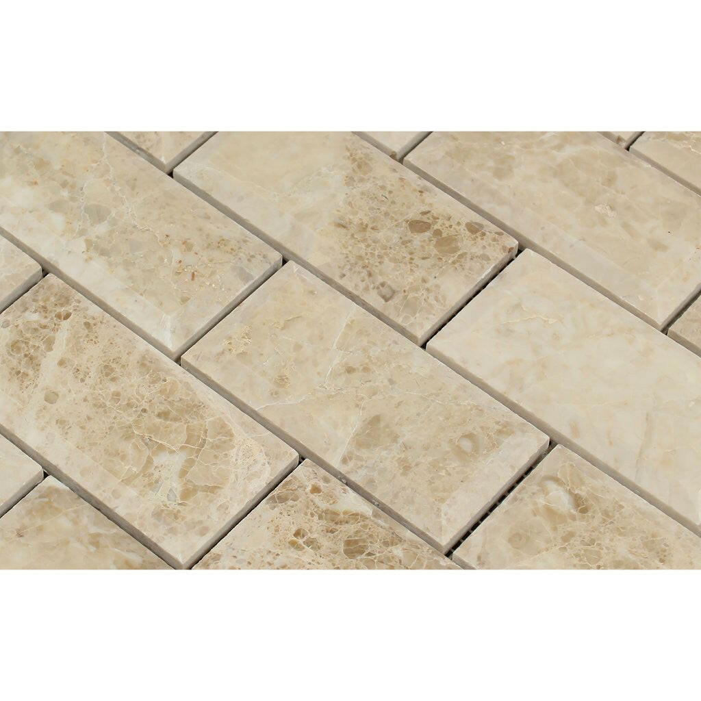 2 X 4 Cappuccino Marble Polished & Beveled Brick Mosaic Tile-Marble Mosaic-American Tile Depot