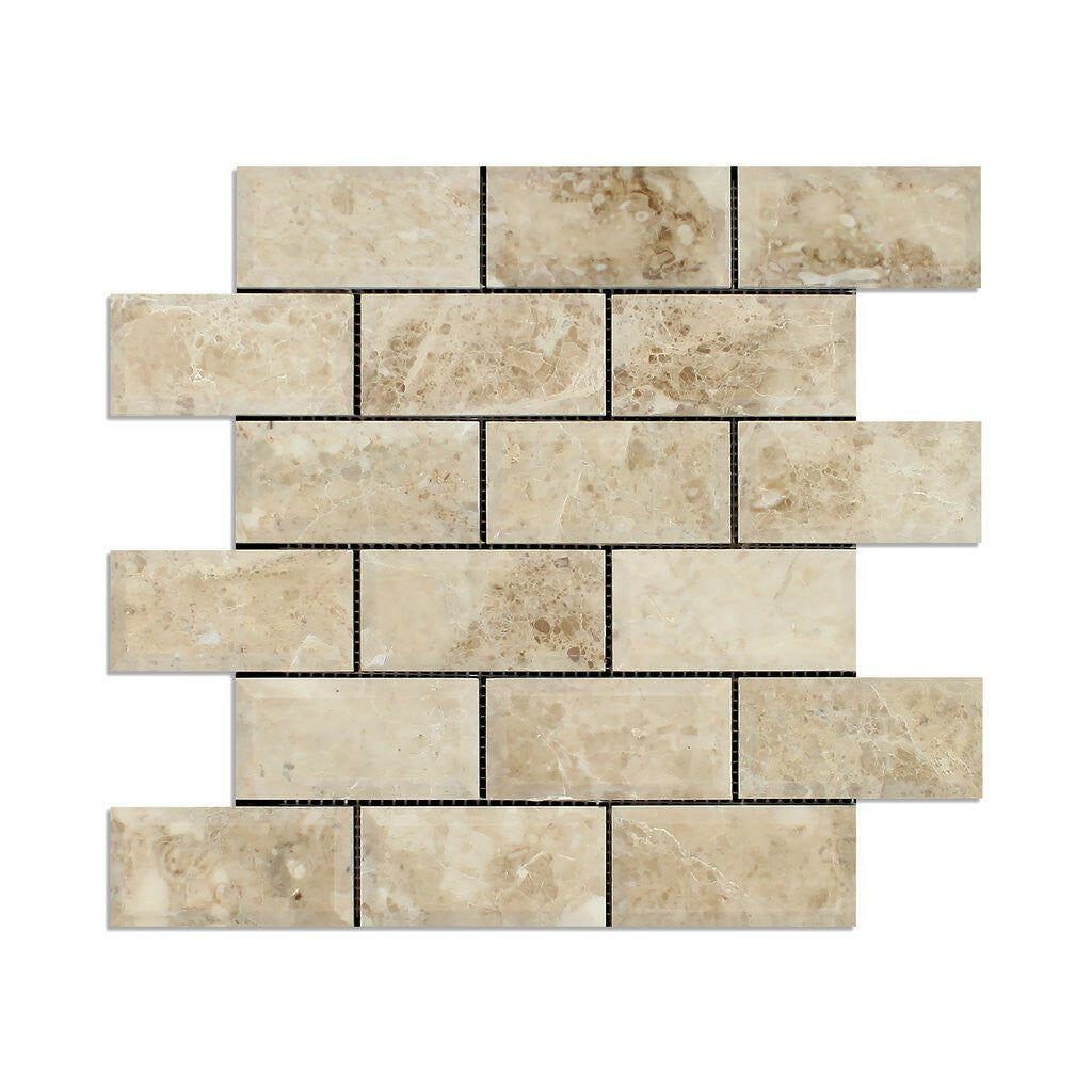 2 X 4 Cappuccino Marble Polished & Beveled Brick Mosaic Tile-Marble Mosaic-American Tile Depot