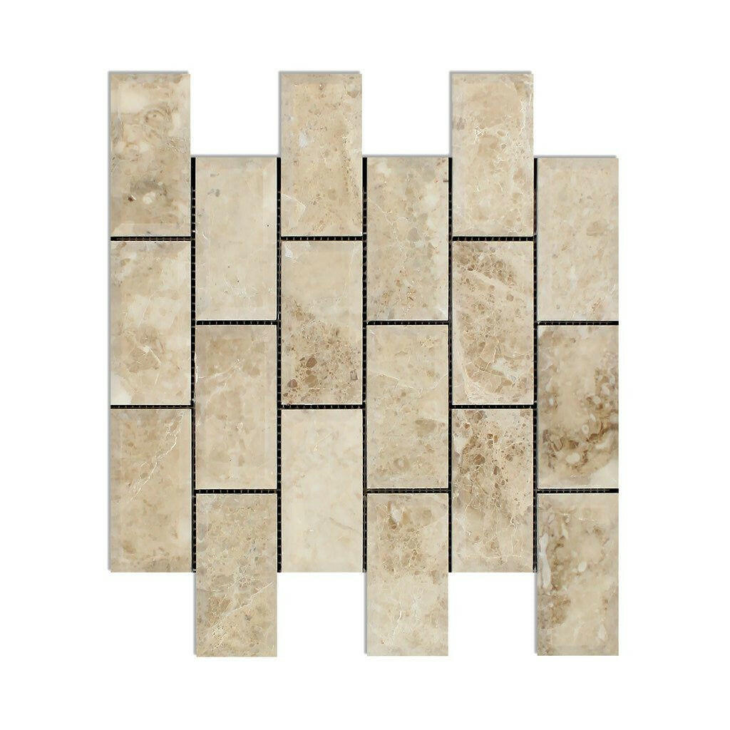 2 X 4 Cappuccino Marble Polished & Beveled Brick Mosaic Tile-Marble Mosaic-American Tile Depot