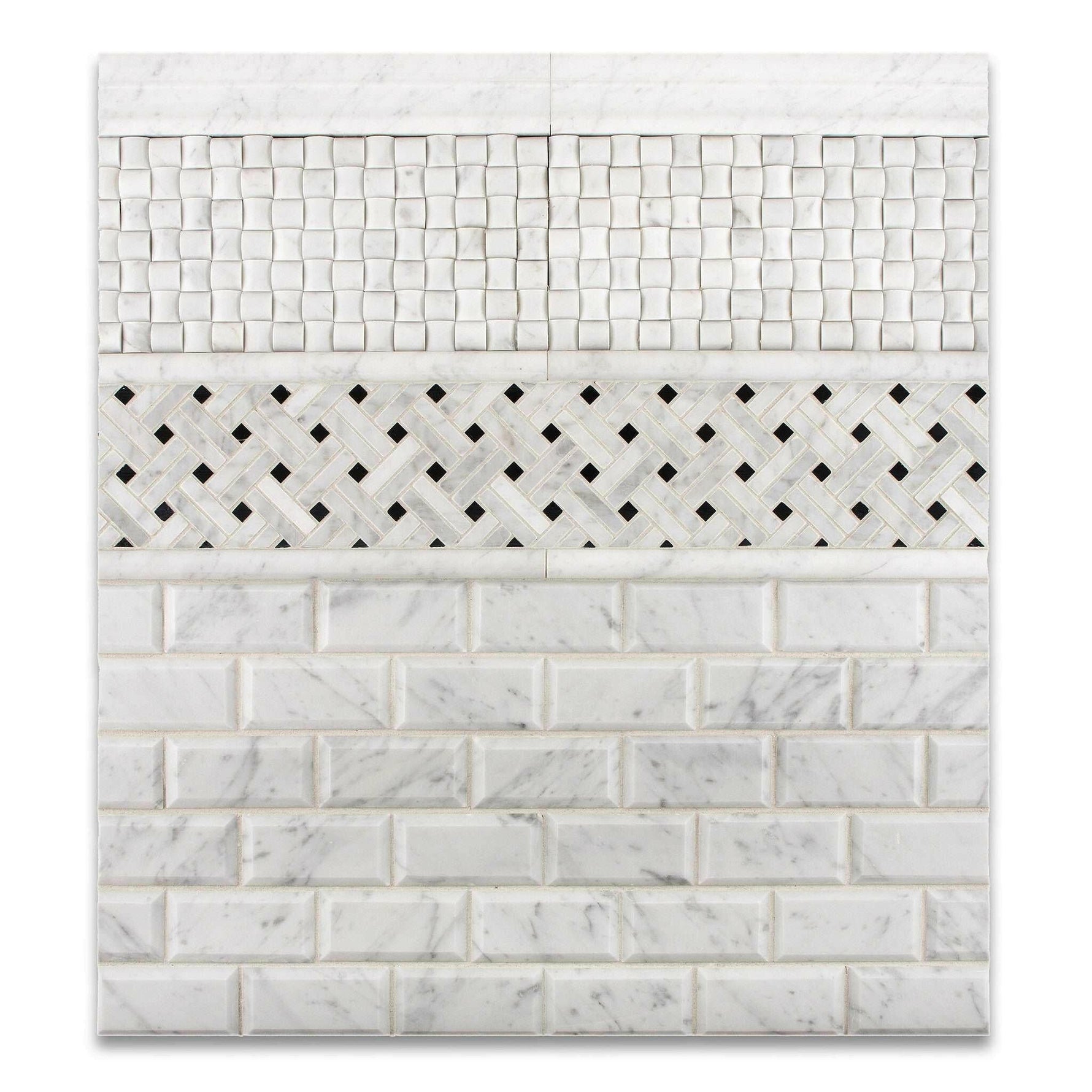 2 X 4 Carrara White Marble Honed & Beveled Brick Mosaic Tile-Marble Mosaic-American Tile Depot