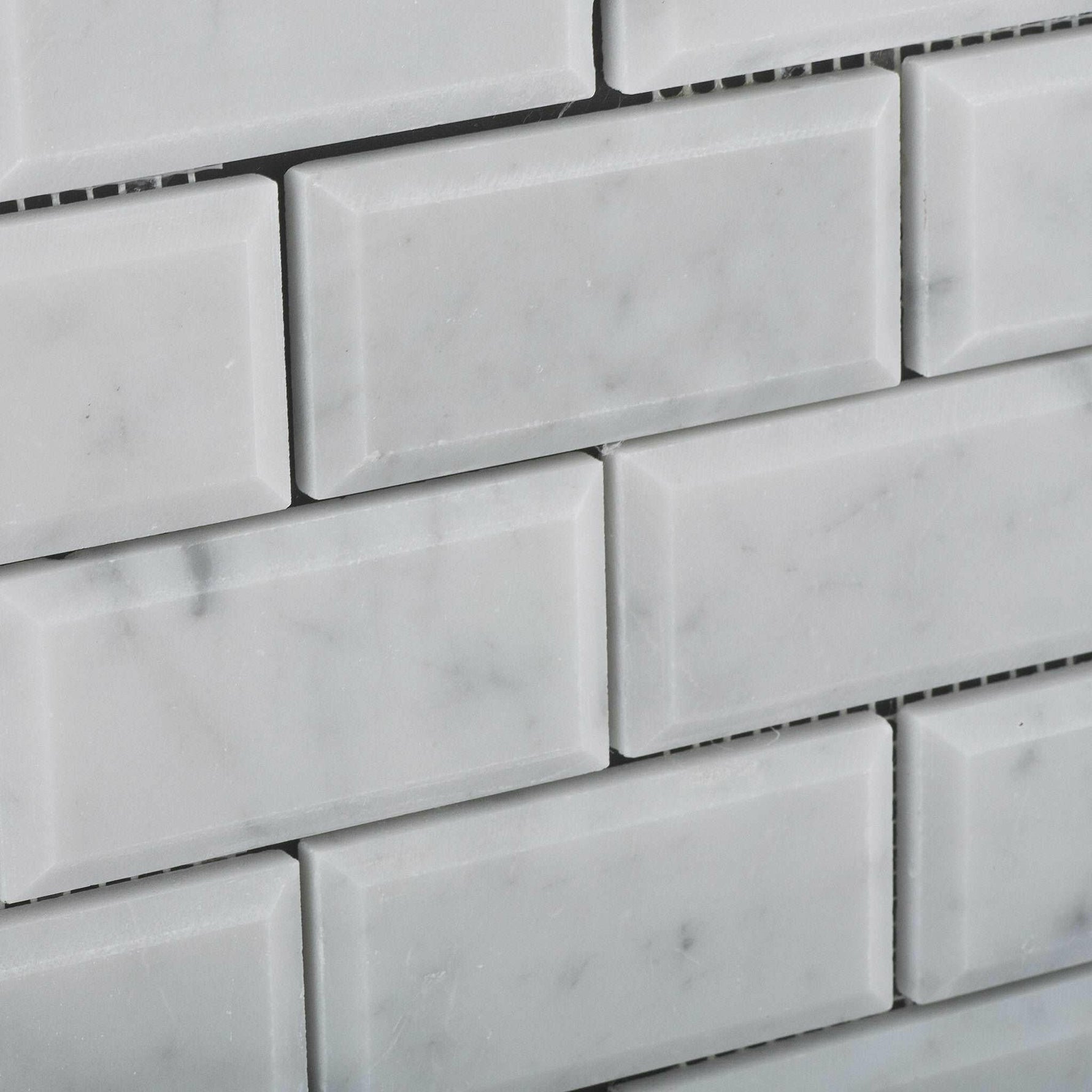 2 X 4 Carrara White Marble Polished & Beveled Brick Mosaic Tile-Marble Mosaic-American Tile Depot