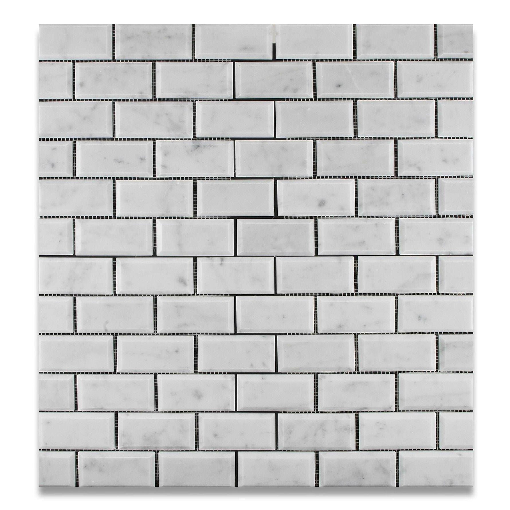 2 X 4 Carrara White Marble Polished & Beveled Brick Mosaic Tile-Marble Mosaic-American Tile Depot