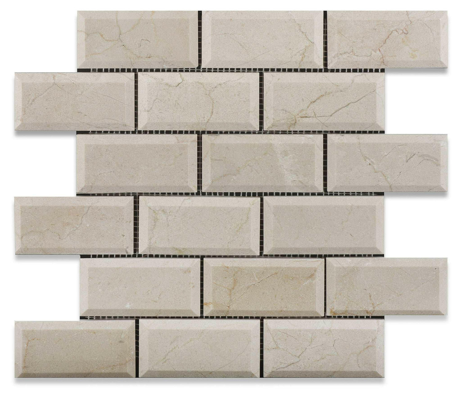 2 X 4 Crema Marfil Marble Honed & Beveled Brick Mosaic Tile-Marble Mosaic-American Tile Depot