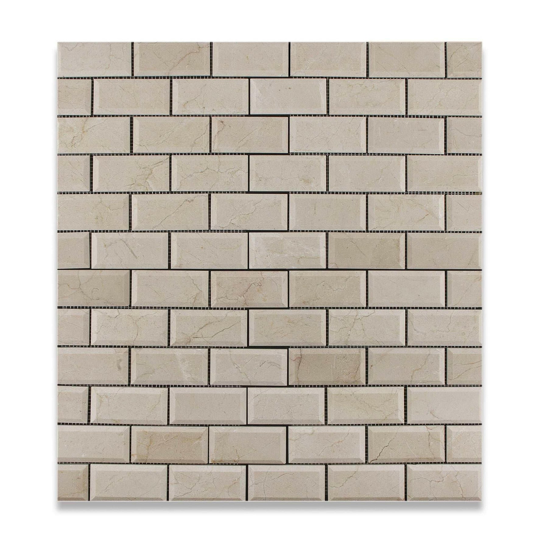 2 X 4 Crema Marfil Marble Polished & Beveled Brick Mosaic Tile-Marble Mosaic-American Tile Depot