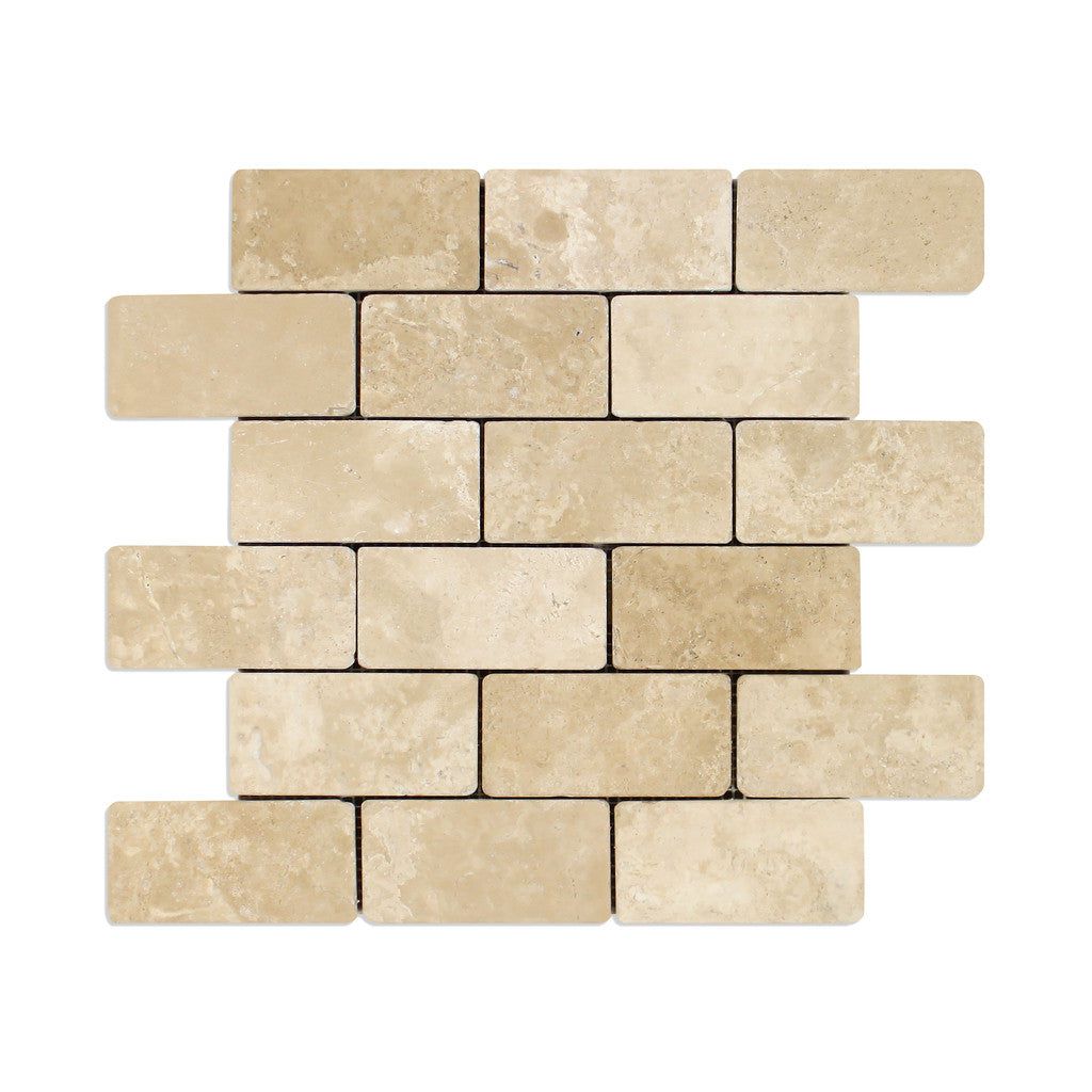 2 X 4 Durango Cream Travertine Tumbled Brick Mosaic Tile-Travertine Mosaic-American Tile Depot