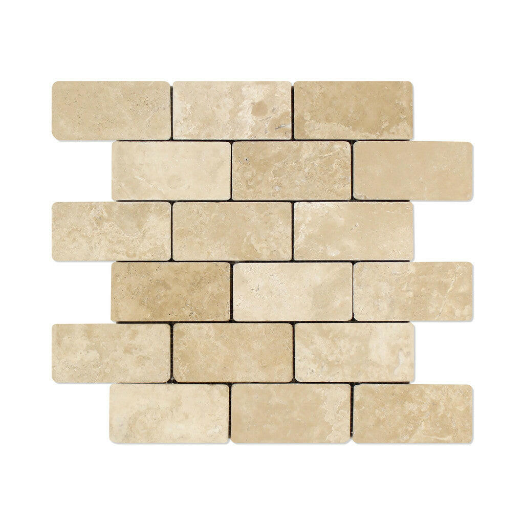 2 X 4 Durango Cream Travertine Tumbled Brick Mosaic Tile-Travertine Mosaic-American Tile Depot