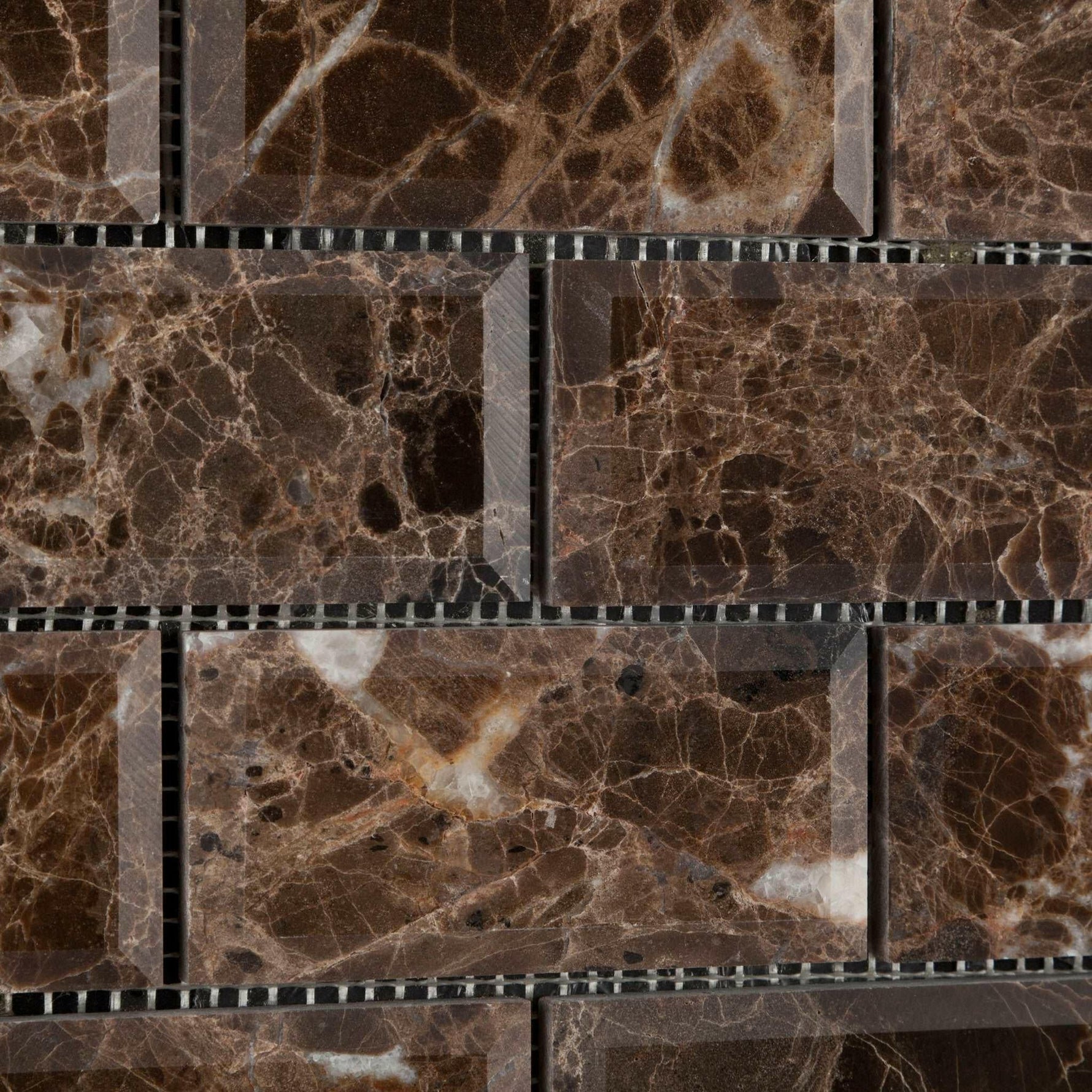 2 X 4 Emperador Dark Marble Polished & Beveled Brick Mosaic Tile-Marble Mosaic-American Tile Depot