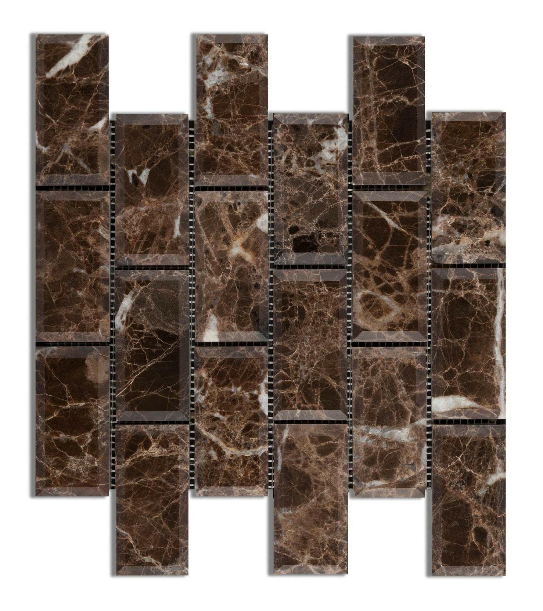 2 X 4 Emperador Dark Marble Polished & Beveled Brick Mosaic Tile-Marble Mosaic-American Tile Depot