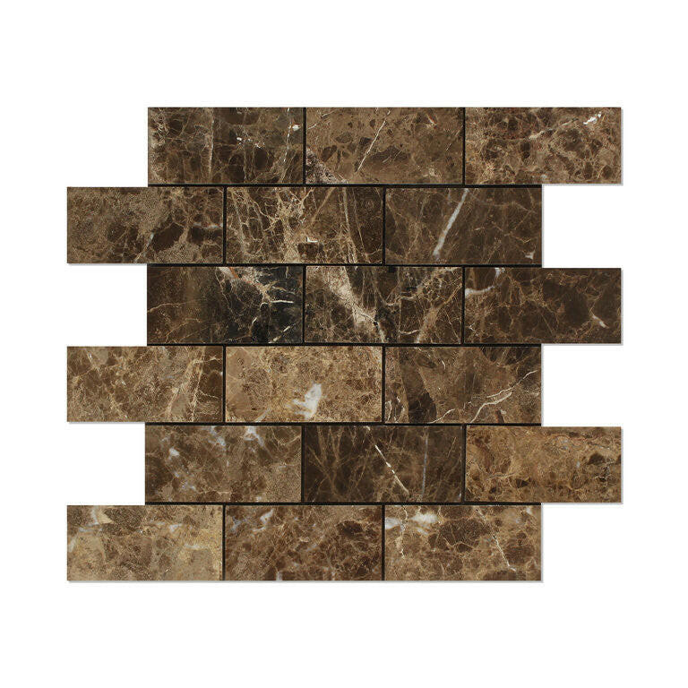 2 X 4 Emperador Dark Marble Polished Brick Mosaic Tile-Marble Mosaic-American Tile Depot