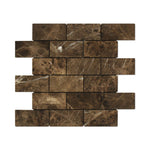 2 X 4 Emperador Dark Marble Tumbled Brick Mosaic Tile-Marble Mosaic-American Tile Depot