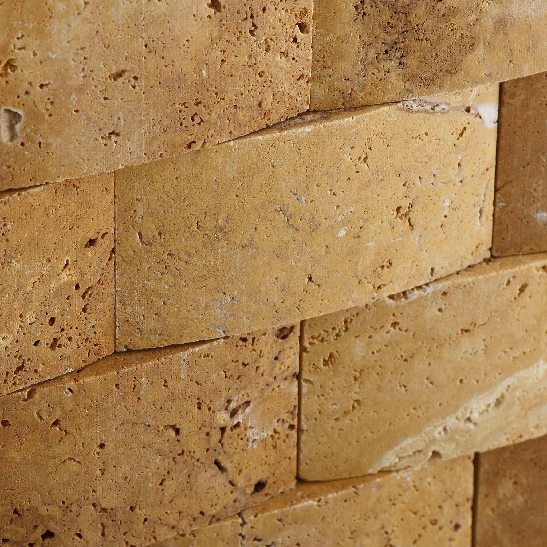 2 X 4 Gold / Yellow Travertine CNC Arched 3-D Brick Mosaic Tile-Travertine Mosaic-American Tile Depot