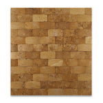 2 X 4 Gold / Yellow Travertine CNC Arched 3-D Brick Mosaic Tile-Travertine Mosaic-American Tile Depot