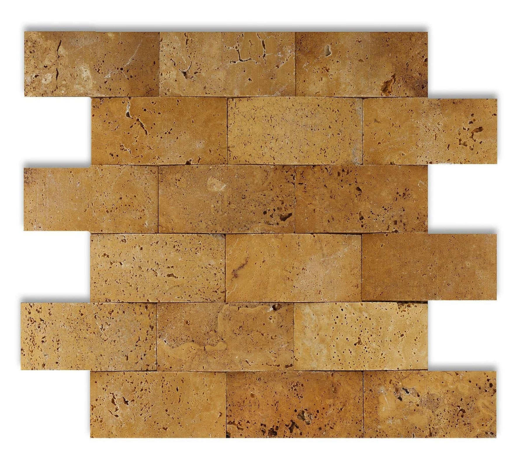 2 X 4 Gold / Yellow Travertine CNC Arched 3-D Brick Mosaic Tile-Travertine Mosaic-American Tile Depot