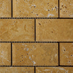 2 X 4 Gold / Yellow Travertine Honed & Beveled Brick Mosaic-Travertine Mosaic-American Tile Depot