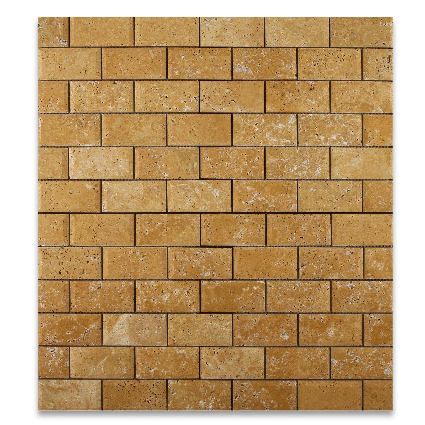 2 X 4 Gold / Yellow Travertine Honed & Beveled Brick Mosaic-Travertine Mosaic-American Tile Depot