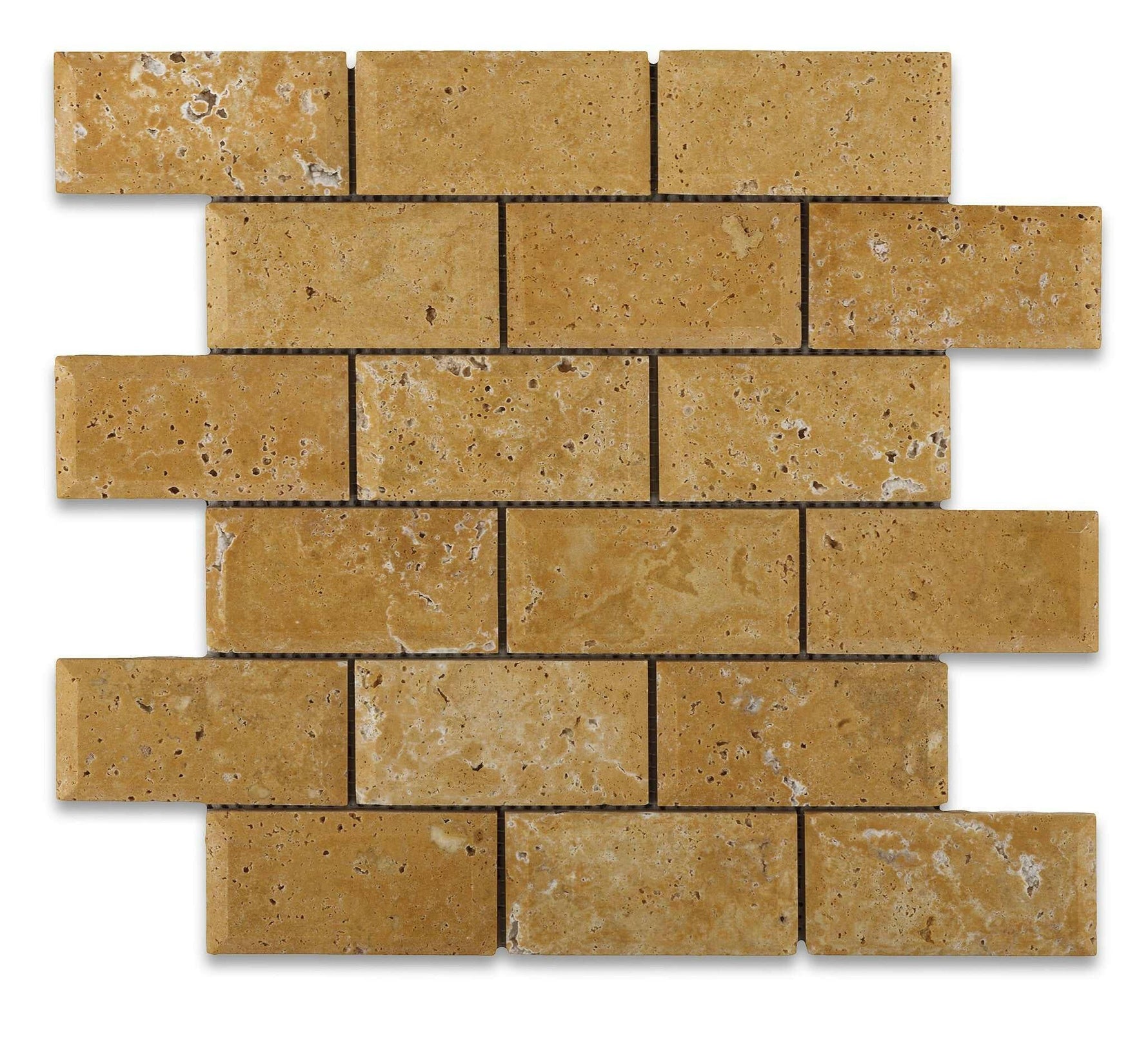 2 X 4 Gold / Yellow Travertine Honed & Beveled Brick Mosaic-Travertine Mosaic-American Tile Depot