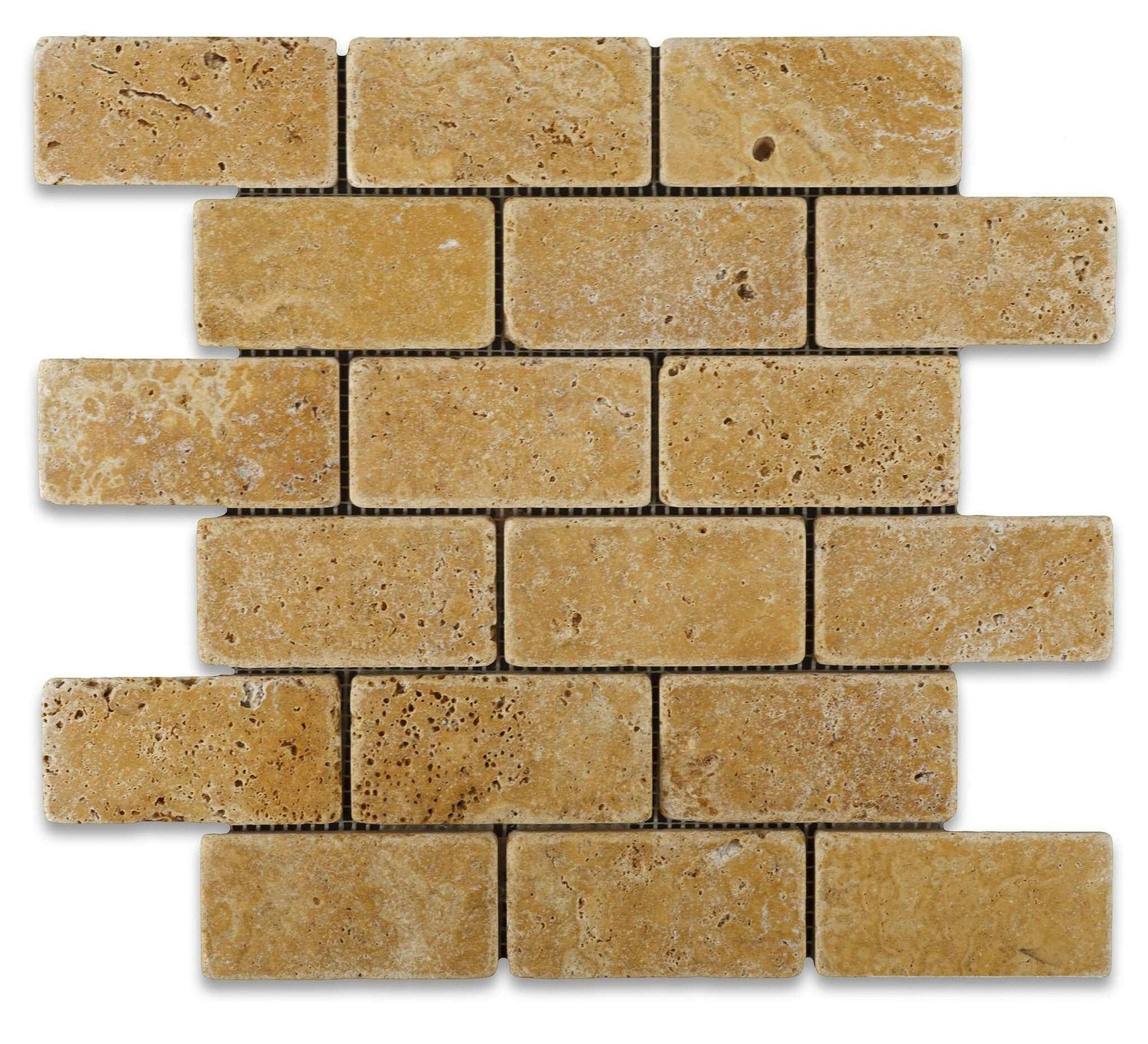 2 X 4 Gold / Yellow Travertine Tumbled Brick Mosaic Tile-Travertine Mosaic-American Tile Depot