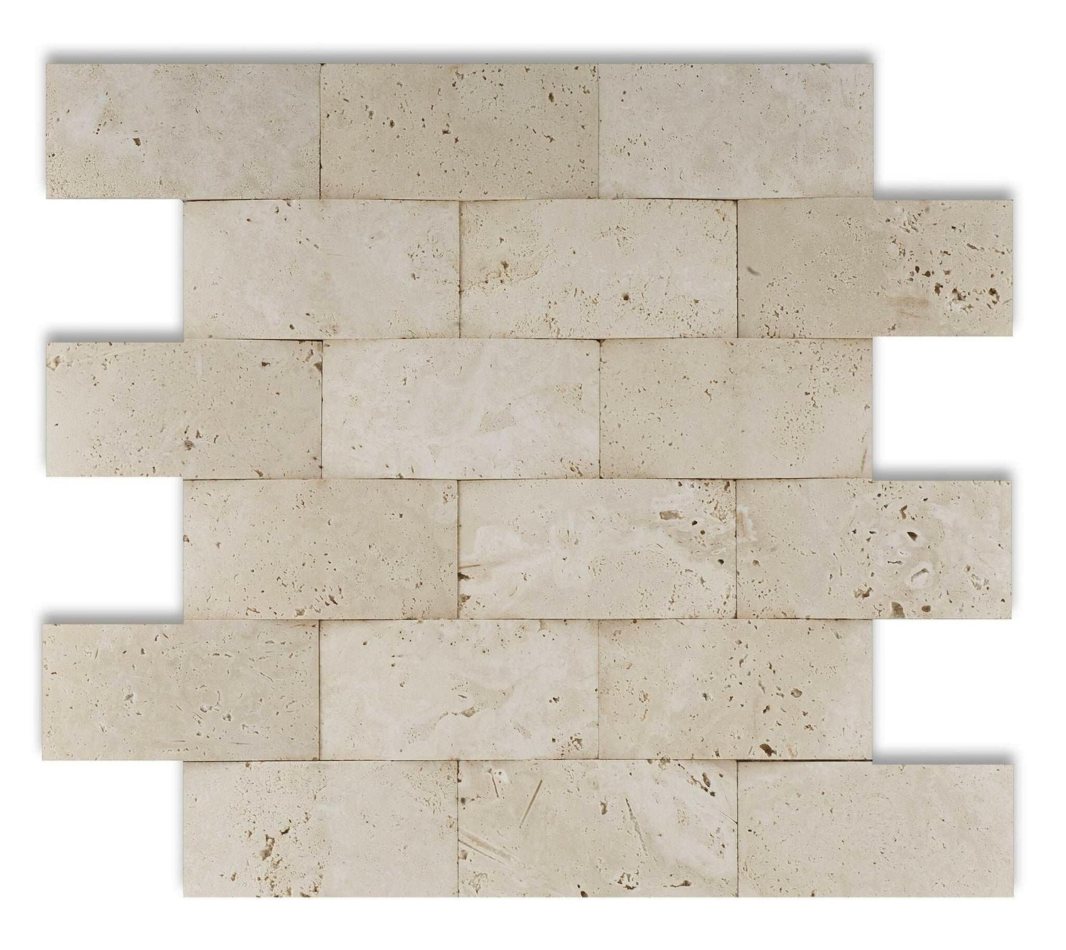 2 X 4 Ivory Travertine CNC Arched 3-D Brick Mosaic Tile-Travertine Mosaic-American Tile Depot