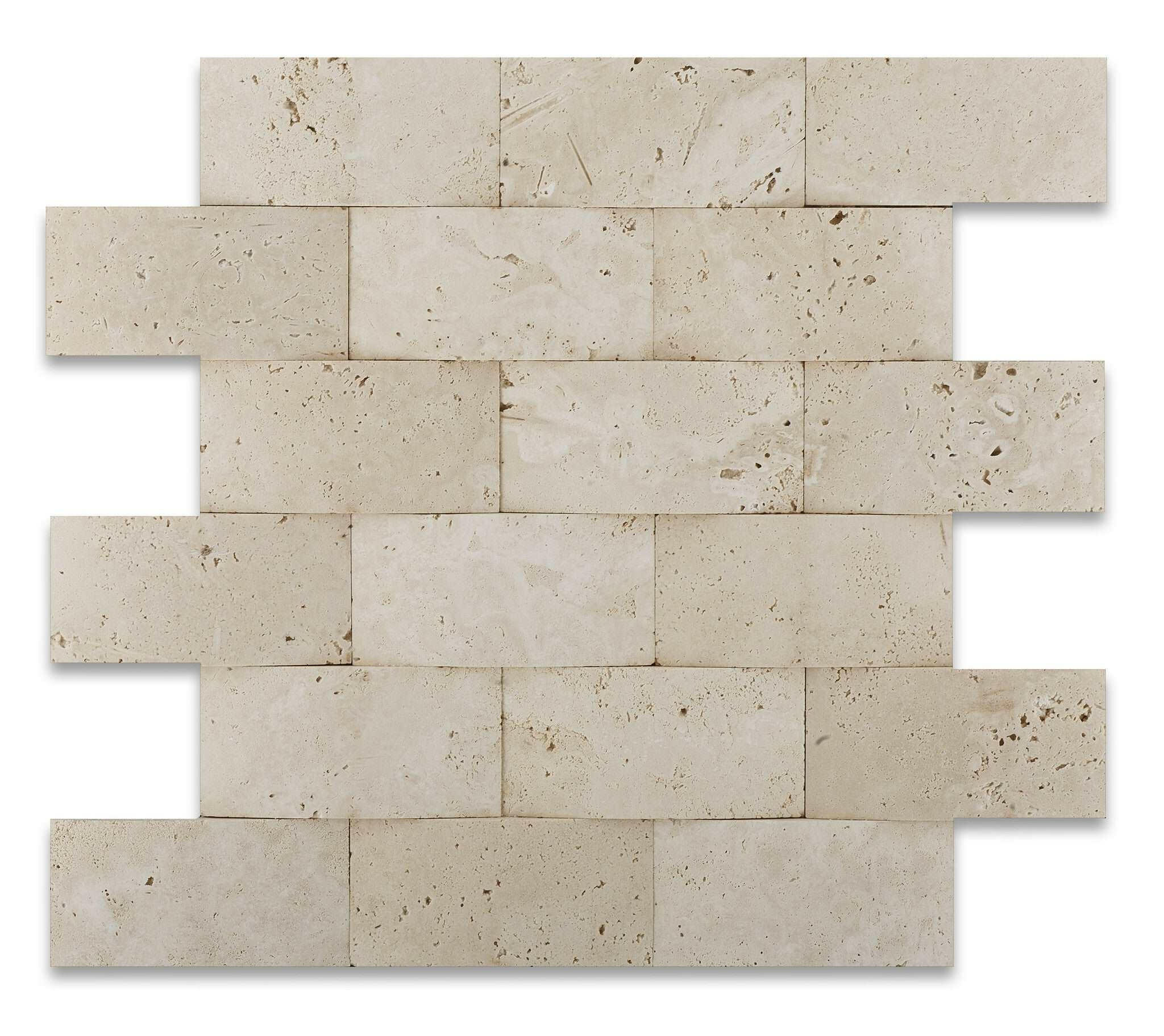 2 X 4 Ivory Travertine CNC Arched 3-D Brick Mosaic Tile-Travertine Mosaic-American Tile Depot